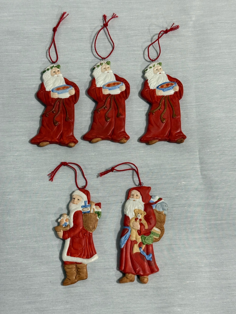 Vintage 1985 Schmid Shackman Gordon Fraser Santa Ornament Set of 5 Ceramic